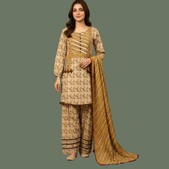 Lawn three piece suit with Farshi shalwar