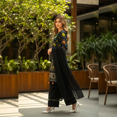 Embroidered lawn three piece suit with Chiffon dupatta
