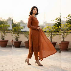 Lawn Three Piece Suit With Chiffon Dupatta