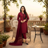Lawn Three Piece Suit Embellished with Velvet