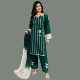 Embroidered Lawn Three Piece siut with Chiffon dupatta