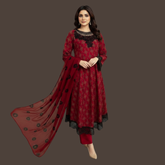 Lawn Three Piece Frock With Chiffon Dupatta
