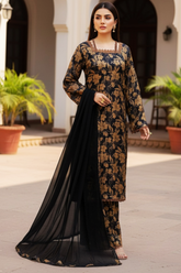Chiffon Three Piece Suit With Chiffon Dubbata