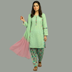 Chikenkari three piece suit with Chiffon dupatta