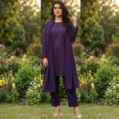 Chikankari lawn three piece suit with lawn dupatta