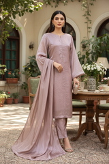 Stone Sheesha Silk Three Piece Suit With Sheesha Silk Dupatta