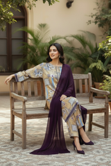 Silk Three Piece Suit with Chiffon Dupatta