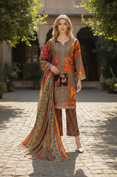 Embroidered Lawn Three Piece Suit with Lawn Dupatta