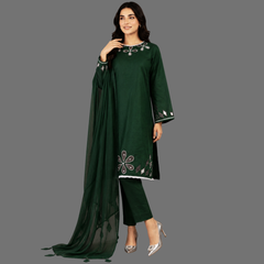 Lawn Three piece suit with Chiffon dupatta