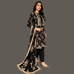 Lawn three piece frock with lawn dupatta