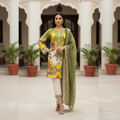 Embroidered Lawn Three Piece Suit With Chiffon Dupatta
