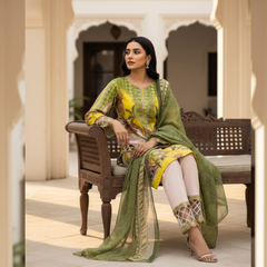 Embroidered Lawn Three Piece Suit With Chiffon Dupatta