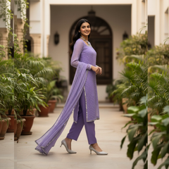 Chiffon Three Piece Suit With Chiffon Dupatta