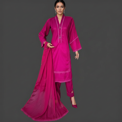 Lawn Three piece Suit with Chiffon Dupatta