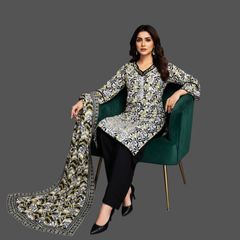 Embroidered Lawn Three Piece Suit With Lawn Dupatta