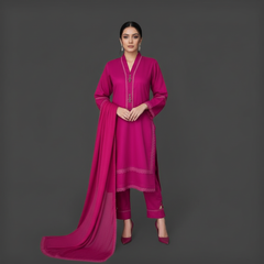 Lawn Three piece Suit with Chiffon Dupatta