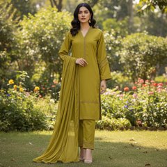 Lawn Three Piece Suit with Chiffon Dupatta