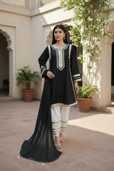 Lawn Three Piece Frock With Chiffon Dupatta