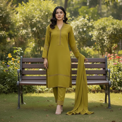 Lawn Three Piece Suit with Chiffon Dupatta