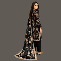 Lawn three piece frock with lawn dupatta