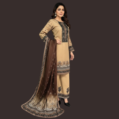 Lawn Three Piece Suit With Lawn Dupatta