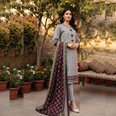 Embroidered Lawn Three Piece Suit With Lawn Dupatta