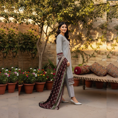 Embroidered Lawn Three Piece Suit With Lawn Dupatta