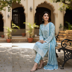 Embroidered Lawn Three Piece Suit With Chiffon Dupatta
