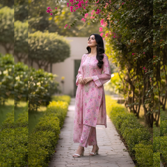 Embroidered Lawn Three Piece Suit With Chiffon Dupatta