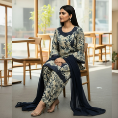 Lawn Three Piece Suit With Chiffon Dupatta