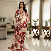 Embroidered Lawn Three Piece Suit With Chiffon Dupatta