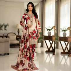 Embroidered Lawn Three Piece Suit With Chiffon Dupatta