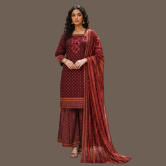 Lawn three piece suit with lawn dupatta