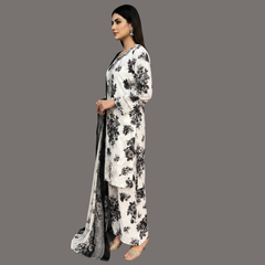 Embroidered Lawn Three Piece Suit with Chiffon Dupatta