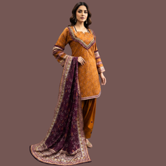 Lawn Three Piece Suit With Farshi Shalwar
