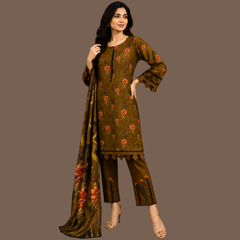 Khaddar three piece suit with khaddar dupatta