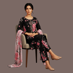 Embroidered lawn three piece suit with Chiffon dupatta