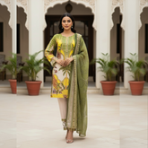 Embroidered Lawn Three Piece Suit With Chiffon Dupatta
