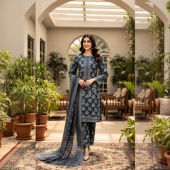 Lawn Three Piece Suit With Lawn Dupatta