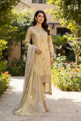 Embroidered Lawn Three Piece Suit With Chiffon Dupatta