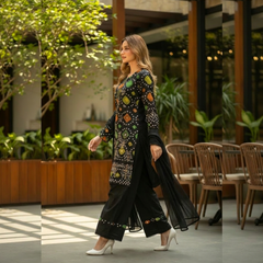 Embroidered lawn three piece suit with Chiffon dupatta