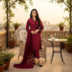 Lawn Three Piece Suit Embellished with Velvet
