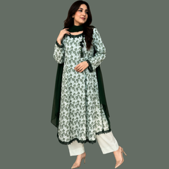 Lawn three piece suit with Chiffon dupatta