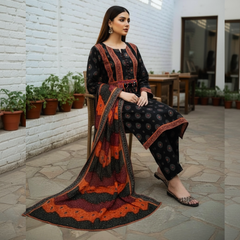 Lawn three Piece Suit With Lawn Dupatta