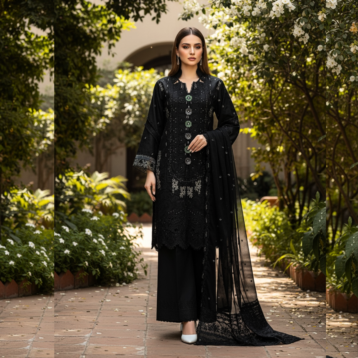 Embroidered Lawn Three Piece Suit With Chiffon Dupatta