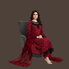 Lawn Three Piece Frock With Chiffon Dupatta