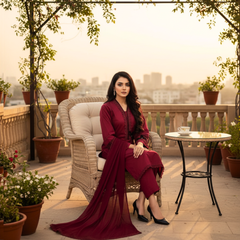Lawn Three Piece Suit Embellished with Velvet