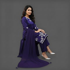 Lawn Three Piece Suit with Chiffon Dupatta