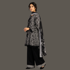 Lawn three piece frock with lawn dupatta