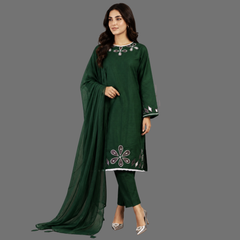 Lawn Three piece suit with Chiffon dupatta